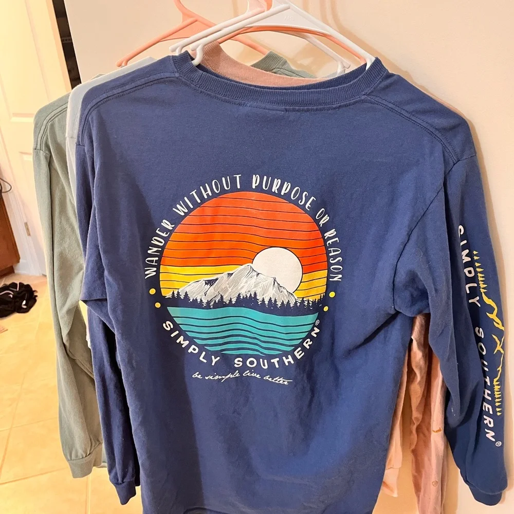 Simply Southern Kids Long Sleeve Tees - Green, Pink, Blue - Picture 2 of 5